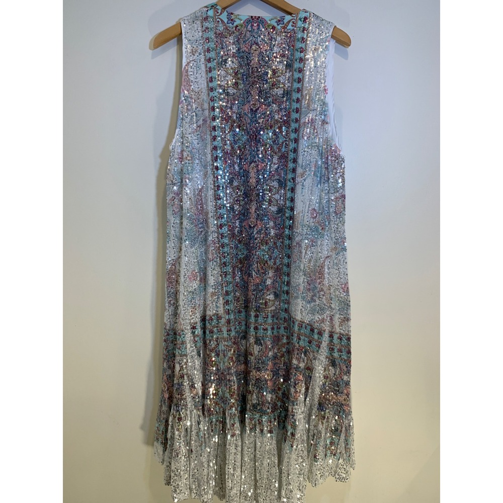 Origami Paisley Sequin Duster Vest L Festival Boho Glam art to wear - Picture 3 of 10